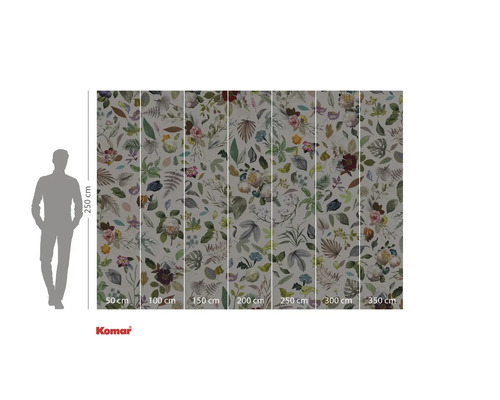 Komar Fototapete mit Blumenmuster und Größenangaben.
