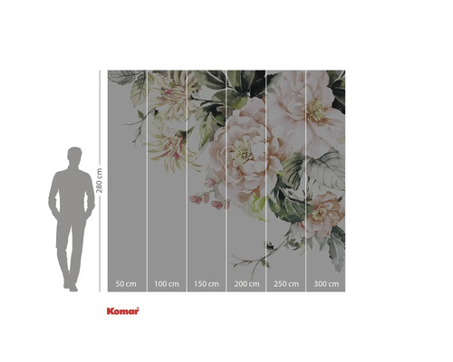 Papier peint photo avec motif floral et indication de la hauteur