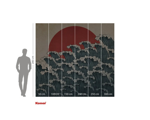 Papier peint photo avec motif de vagues et soleil rouge en arrière-plan