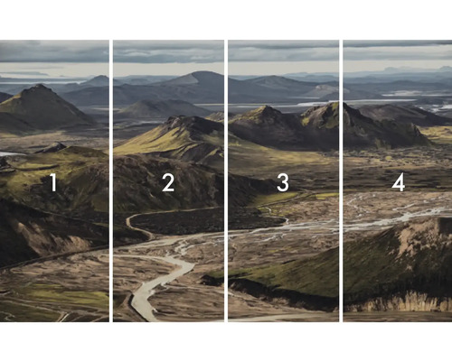 Papier peint photo en quatre parties avec paysage de montagne