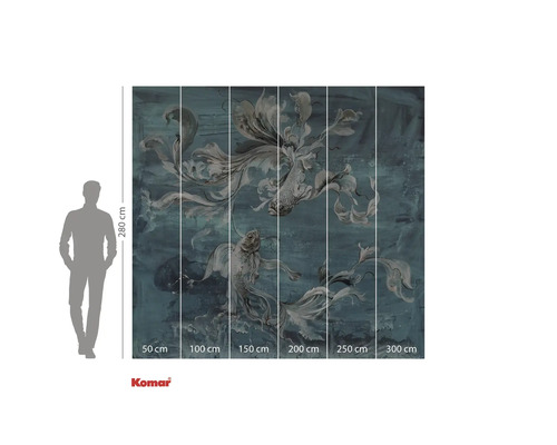 Papier peint photo avec motif de poisson et indication des dimensions.