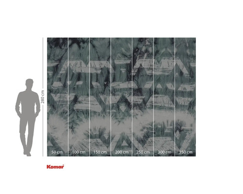 Komar Fototapete mit abstraktem, geometrischem Muster und Größenangaben.