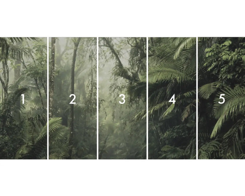 Papier peint intissé avec motif jungle, composé de cinq lés