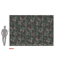 Papier peint photo avec motif floral et indications de taille.