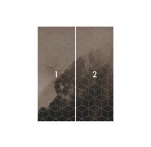 Papier peint photo avec motif géométrique et motif de nuages, composé de deux lés