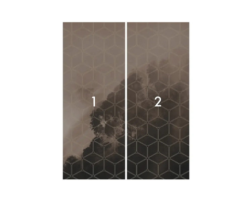 Papier peint photo avec motif géométrique et motif de nuages, composé de deux lés