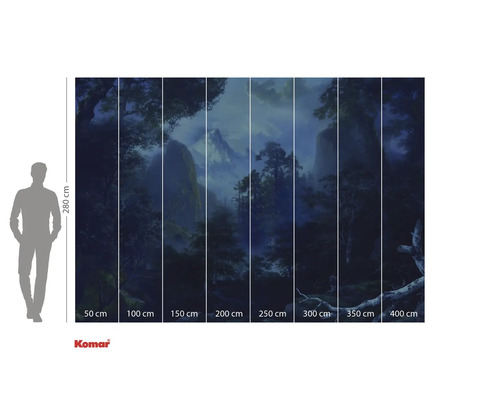 Papier peint photo Komar avec paysage forestier et indications de taille.