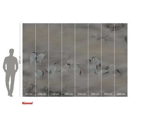 Papier peint photo Komar avec motifs de grues et indications de taille