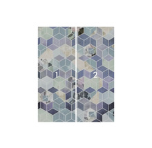 Affiche de porte en deux parties avec motif géométrique de cubes