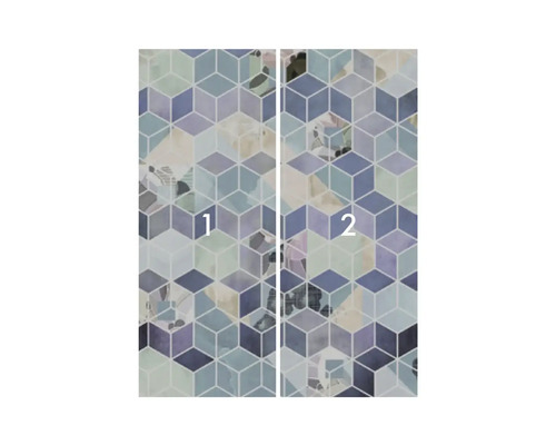 Affiche de porte en deux parties avec motif géométrique de cubes