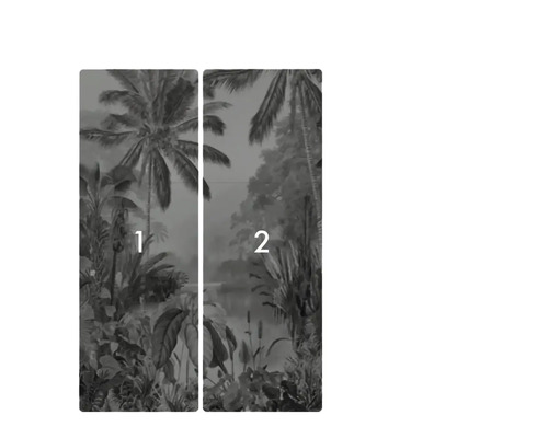 Papier peint avec motif de jungle, composé de deux parties.