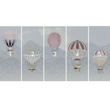 Papier peint photo avec montgolfières et motifs d'animaux