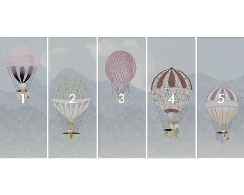 Papier peint photo avec montgolfières et motifs d'animaux