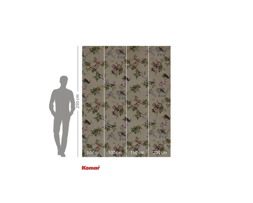 Komar Fototapete mit Blumen und Vögeln, 250 cm hoch und 200 cm breit