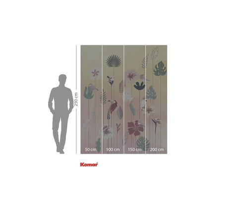 Logo Komar. Image murale avec motifs de plantes, dimensions 250 cm de hauteur et 200 cm de largeur.