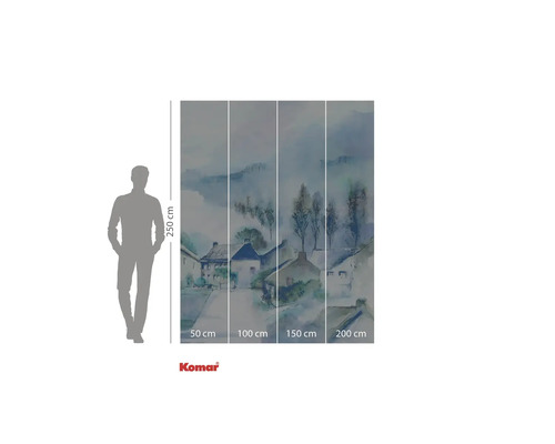 Papier peint photo avec peinture aquarelle d'un village, dimensions 250 x 200 cm