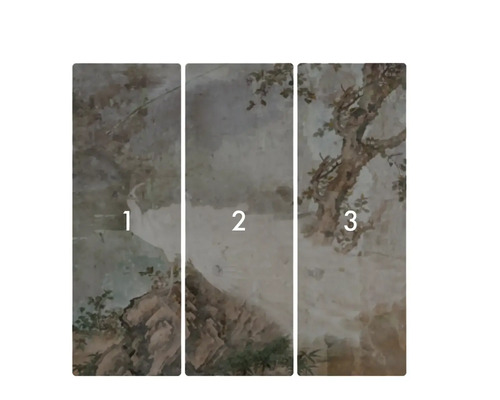 Peinture murale en trois parties représentant un paysage.