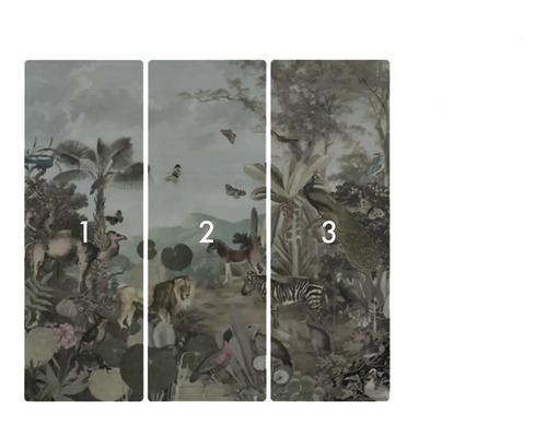 Papier peint photo en trois parties avec un motif de jungle et des animaux