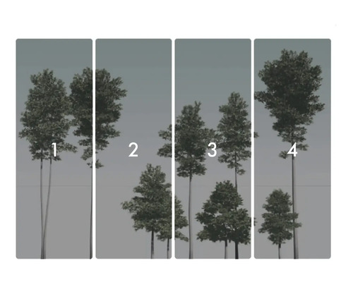 Papier peint forêt en quatre parties avec arbres