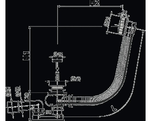 Dessin technique d'un siphon avec des cotes