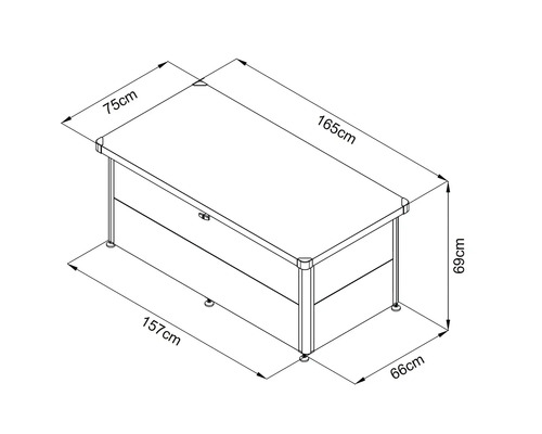 Schéma technique d'un bureau mesurant 165 x 75 x 69 cm.