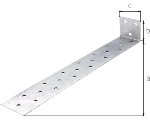 Winkelverbinder aus Metall mit Löchern und Maßangaben