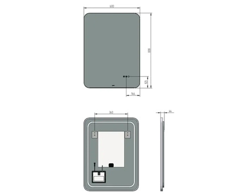Dessin technique d'un miroir avec dimensions