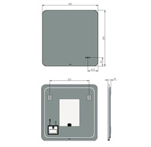 Schéma technique d'un miroir mesurant 800 x 800 millimètres et d'une profondeur de 44 millimètres.