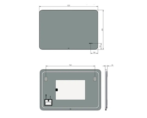 Schéma technique d'un miroir rectangulaire avec dimensions