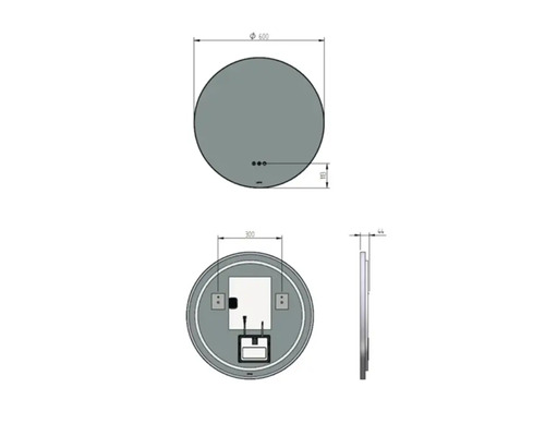 Dessin technique d'un miroir rond avec dimensions
