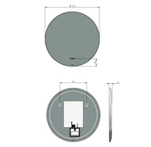 Dessin technique d'un miroir rond avec des dimensions de 800 mm de diamètre et 44 mm de profondeur