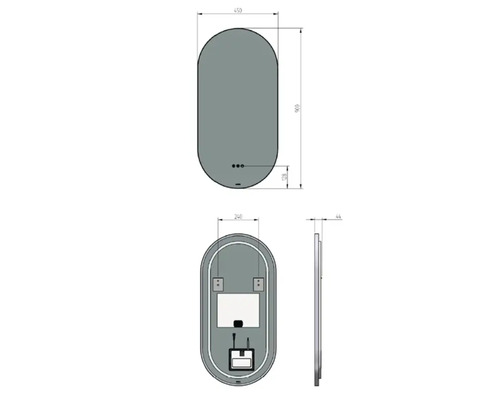 Schéma technique d'un miroir avec dimensions.