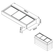 Technische Zeichnung eines Hochbeets mit den Massen 188 cm Länge, 83 cm Breite und 23 cm Höhe