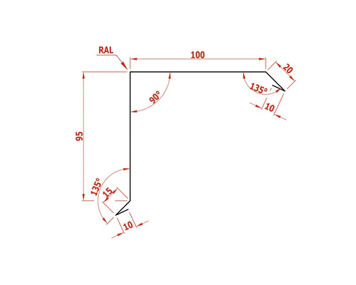 Dessin technique d'un profilé de protection d'angle avec indication des dimensions