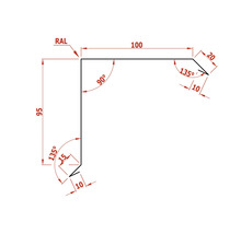 Schéma technique d'un angle avec des dimensions.