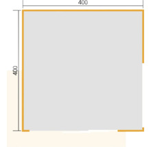 Quadratische Fläche mit Maßangaben von 400 mal 400