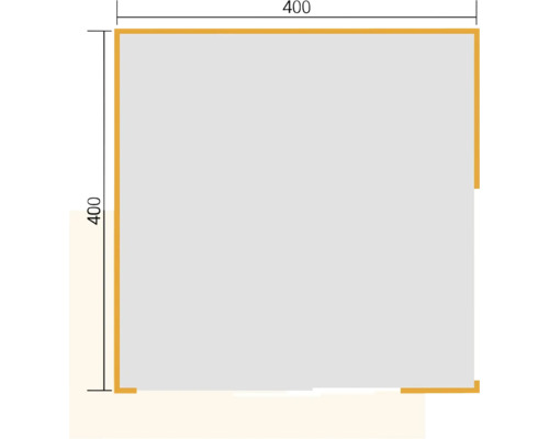 Quadratische Fläche mit Maßangaben von 400 mal 400