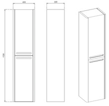 Schéma d'une armoire haute de salle de bain, dimensions 400 x 330 x 1720 mm