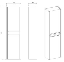 Schéma technique d'une armoire haute de salle de bain avec dimensions