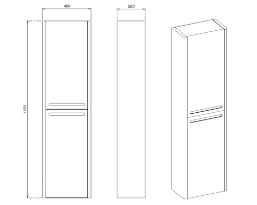 Schéma technique d'une armoire haute de salle de bain avec dimensions
