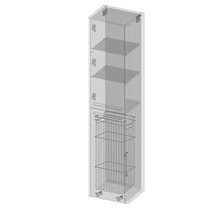 Armoire haute avec étagères et paniers métalliques pour ustensiles de cuisine