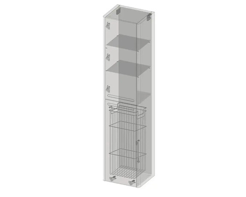 Armoire haute avec étagères et paniers métalliques pour ustensiles de cuisine