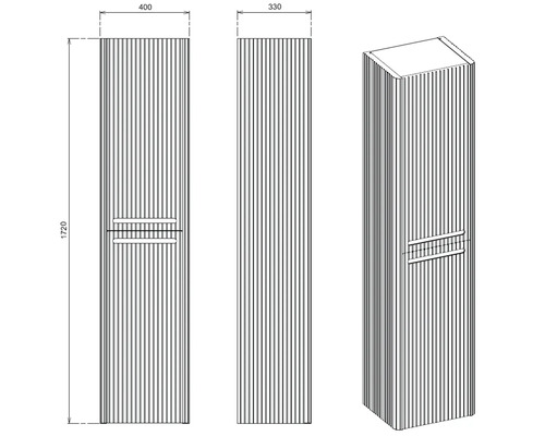 Dessin technique d'une armoire de salle de bains avec dimensions.