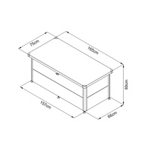 Dessin technique d'un bureau avec des dimensions de 75 x 165 x 69 cm.