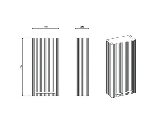 Schéma technique d'une armoire de salle de bains avec dimensions