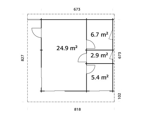 Plan d'un abri de jardin avec dimensions des pièces