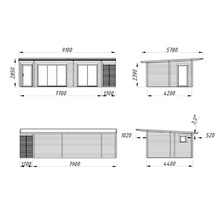 Dessin technique d'un abri de jardin avec indications de dimensions