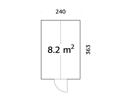 Grundriss mit einer Fläche von 8.2 Quadratmetern, einer Breite von 240 Zentimetern und einer Länge von 363 Zentimetern.