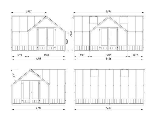 Dessin technique d'une serre avec dimensions