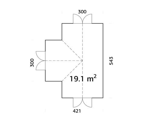 Plan avec dimensions d'une cabane de jardin, superficie 19,1 mètres carrés